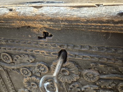 Lot 28 - A carved oak coffer, 17th / 18th century