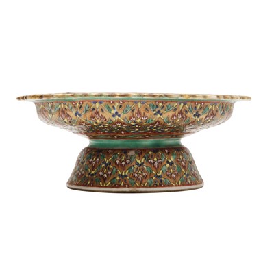 Lot 337 - A Chinese Thai-market gilt-decorated 'Bencharong' stem bowl, 19th century