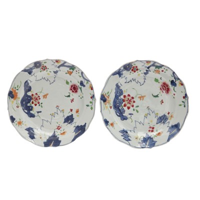 Lot 303 - A pair of Chinese famille-rose 'tobacco leaf' dishes, Qing dynasty, 18th century
