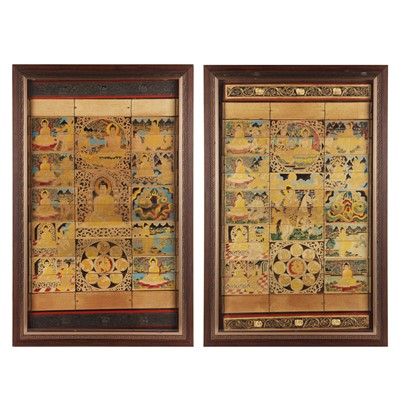 Lot 780 - Two sets of Burmese painted manuscript leaves, 19th - 20th century