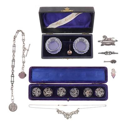 Lot 270 - A collection of jewellery with a salt and pepper cased set