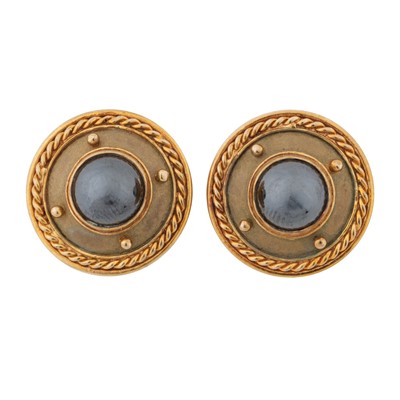 Lot 139 - A pair of gold and hematite earrings, circa 1993