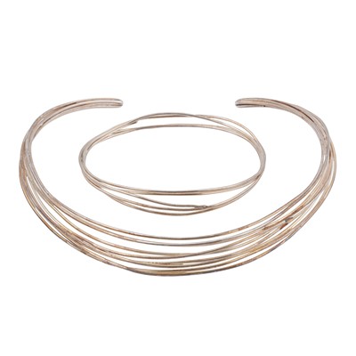 Lot 246 - A silver multi strand bangle and torc necklace suite