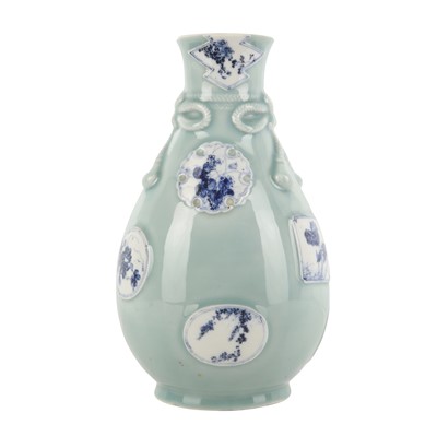 Lot 830 - A Japanese blue and white celadon-ground vase, Taisho / early Showa period