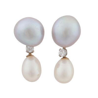 Lot 110 - A pair of pearl and diamond jacket earrings