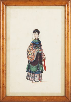 Lot 367 - A Chinese pith 'beauty' painting, circle of Youqua (Chinese, active c. 1840-1870)