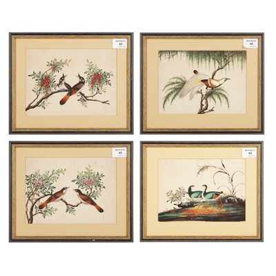 Lot 370 - Four Chinese pith 'bird' paintings, circle of Youqua (Chinese, active c. 1840-1870)