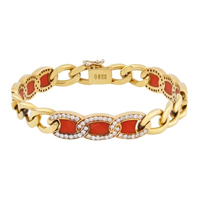 Lot 189 - λ A coral and diamond bracelet
