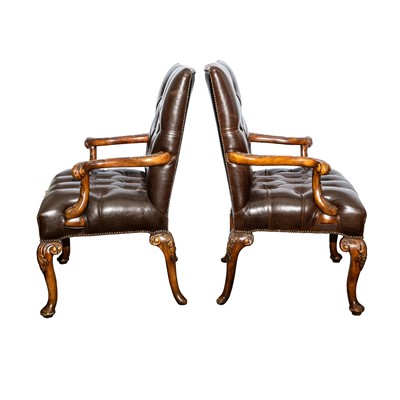 Lot 1 - A pair of Theodore Alexander leather library armchairs