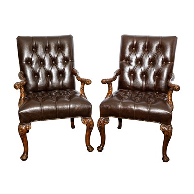 Lot 1 - A pair of Theodore Alexander leather library armchairs