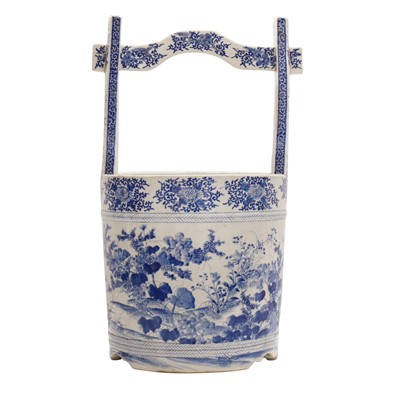 Lot 80 - A Japanese blue and white 'floral' bucket, 19th - 20th century