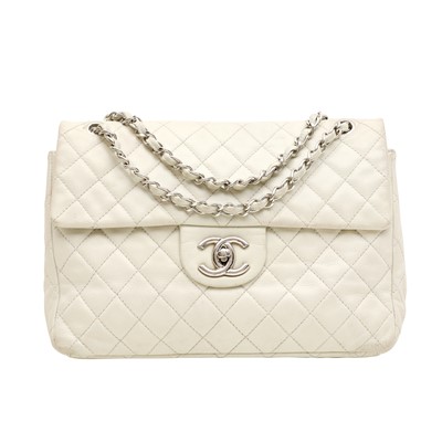 Lot 194 - Chanel White Jumbo Classic Single Flap Bag