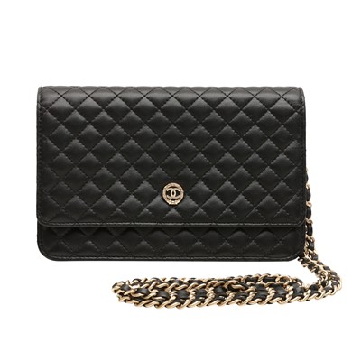 Lot 159 - Chanel Black Micro Quilt Flap Wallet On Chain