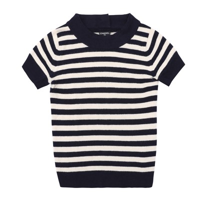 Lot 61 - Chanel Navy Cashmere Breton Knit Sweater - Size 40