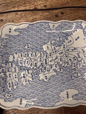 Lot 65 - A Japanese Arita blue and white 'map' dish, Edo period, circa 1830-1843