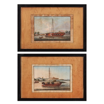 Lot 375 - Pair of Chinese pith 'studies of junks' paintings, Chinese School, 19th century