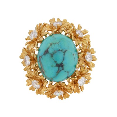 Lot 44 - A turquoise and diamond cocktail ring
