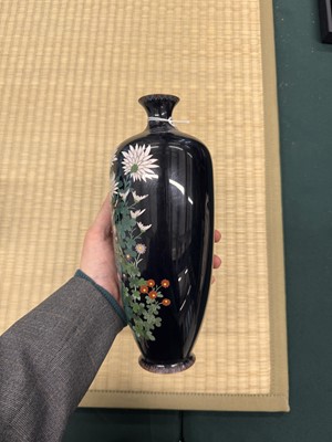 Lot 87 - A pair of Japanese cloisonné enamel 'chrysanthemum' vases, Meiji period