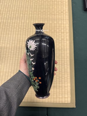 Lot 87 - A pair of Japanese cloisonné enamel 'chrysanthemum' vases, Meiji period