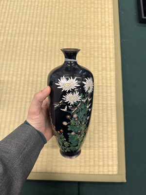 Lot 87 - A pair of Japanese cloisonné enamel 'chrysanthemum' vases, Meiji period
