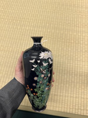 Lot 87 - A pair of Japanese cloisonné enamel 'chrysanthemum' vases, Meiji period