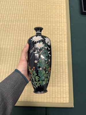 Lot 87 - A pair of Japanese cloisonné enamel 'chrysanthemum' vases, Meiji period