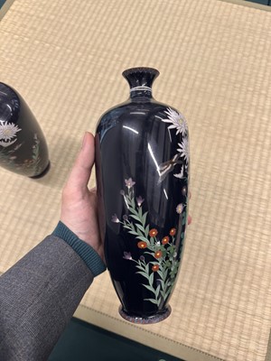 Lot 87 - A pair of Japanese cloisonné enamel 'chrysanthemum' vases, Meiji period