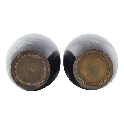 Lot 87 - A pair of Japanese cloisonné enamel 'chrysanthemum' vases, Meiji period