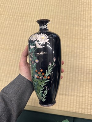Lot 87 - A pair of Japanese cloisonné enamel 'chrysanthemum' vases, Meiji period