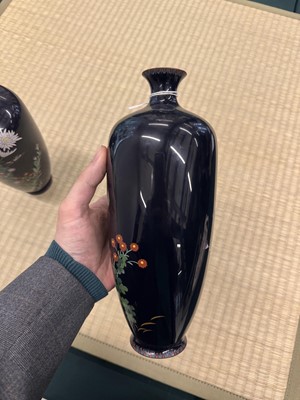 Lot 87 - A pair of Japanese cloisonné enamel 'chrysanthemum' vases, Meiji period