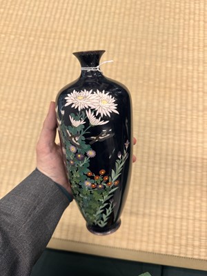 Lot 87 - A pair of Japanese cloisonné enamel 'chrysanthemum' vases, Meiji period