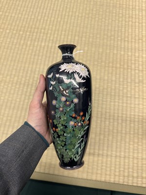 Lot 87 - A pair of Japanese cloisonné enamel 'chrysanthemum' vases, Meiji period