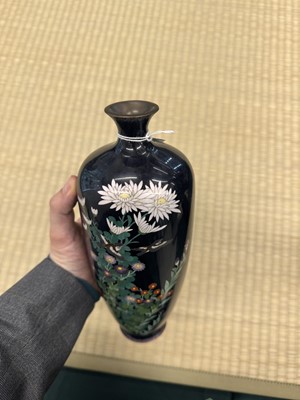 Lot 87 - A pair of Japanese cloisonné enamel 'chrysanthemum' vases, Meiji period