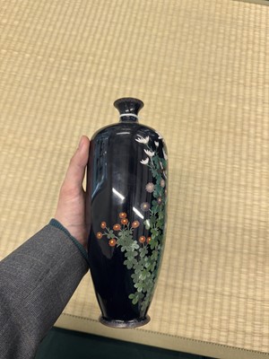 Lot 87 - A pair of Japanese cloisonné enamel 'chrysanthemum' vases, Meiji period