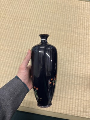 Lot 87 - A pair of Japanese cloisonné enamel 'chrysanthemum' vases, Meiji period