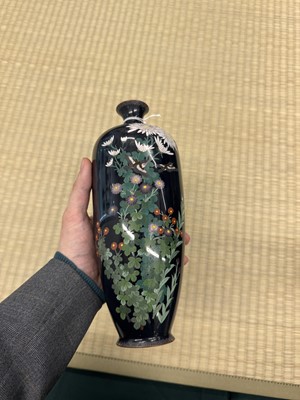Lot 87 - A pair of Japanese cloisonné enamel 'chrysanthemum' vases, Meiji period