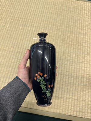 Lot 87 - A pair of Japanese cloisonné enamel 'chrysanthemum' vases, Meiji period