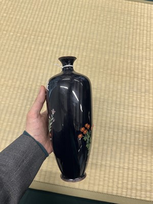 Lot 87 - A pair of Japanese cloisonné enamel 'chrysanthemum' vases, Meiji period