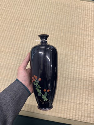Lot 87 - A pair of Japanese cloisonné enamel 'chrysanthemum' vases, Meiji period