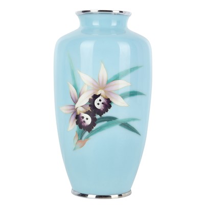 Lot 842 - A Japanese cloisonné enamel 'orchid' vase by Tamura