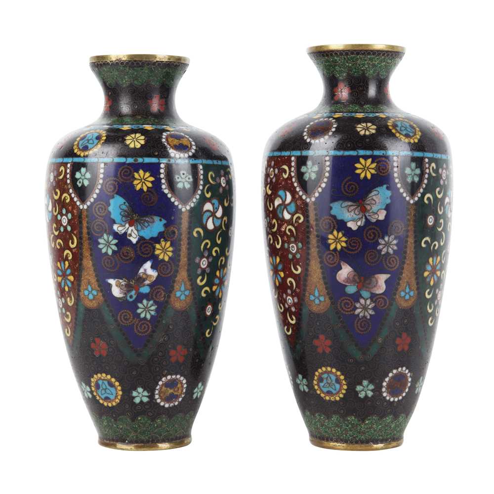 Lot 85 - A pair of Japanese cloisonné enamel vases, Meiji period