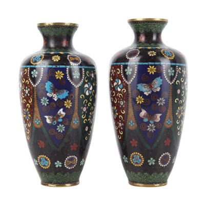 Lot 839 - A pair of Japanese cloisonné enamel vases, Meiji period