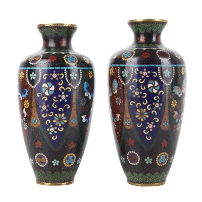 Lot 85 - A pair of Japanese cloisonné enamel vases, Meiji period
