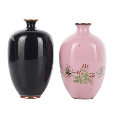 Lot 88 - Two Japanese cloisonné enamel 'bird' vases, Meiji period