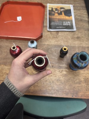 Lot 96 - A group of six Japanese cloisonné vases, Meiji or later