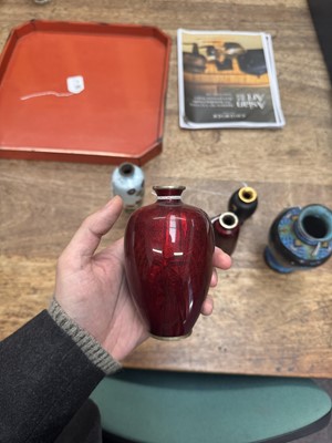 Lot 96 - A group of six Japanese cloisonné vases, Meiji or later