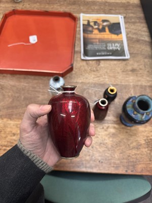 Lot 96 - A group of six Japanese cloisonné vases, Meiji or later