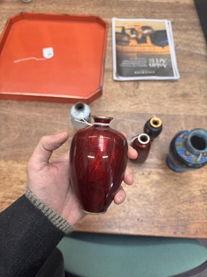 Lot 96 - A group of six Japanese cloisonné vases, Meiji or later