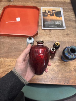 Lot 96 - A group of six Japanese cloisonné vases, Meiji or later