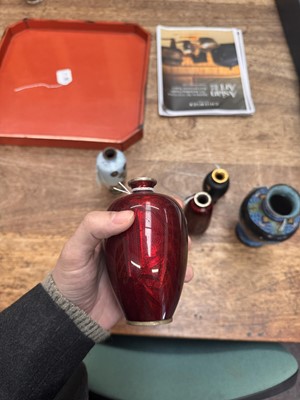 Lot 96 - A group of six Japanese cloisonné vases, Meiji or later